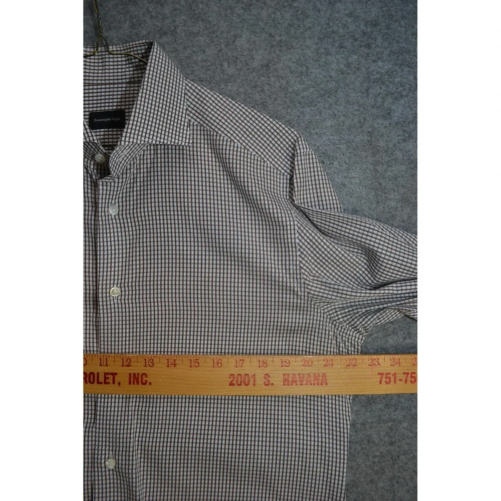Ermenegildo Zegna‎ Shirt Mens 16 41 Brown Check Long Sleeve Button Front